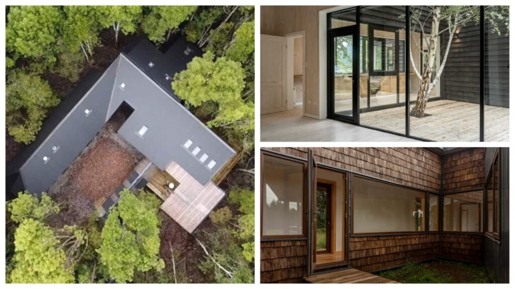 collage de fotos de casas diseñadas por Estudio Nalca en la Región de Los Lagos