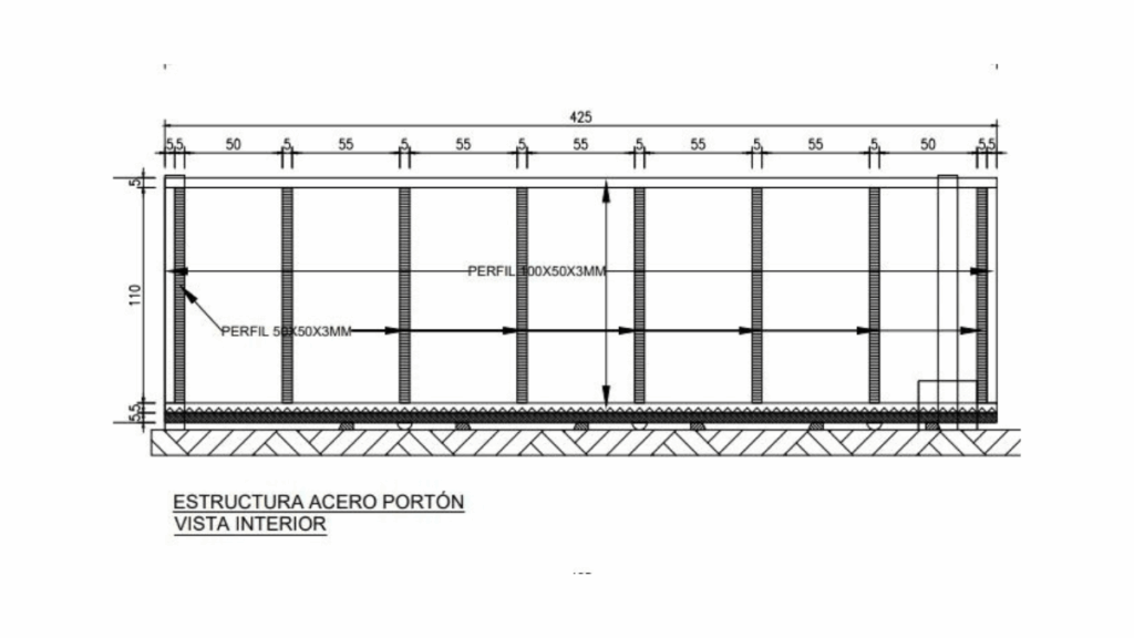 Plano arquitectónico que muestra portón de acceso para proteger viviendas rurales en el sur de Chile